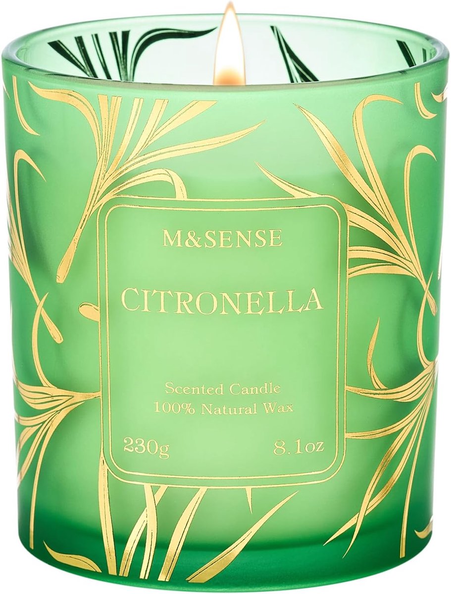 SnelShoppen - Citronella Geurkaars 8 oz Gouden Geplated Glas, Buitengebruik, 42U Brandduur, Hypoallergeen, Niet-toxisch, Herbruikbaar voor Tuin en Pat