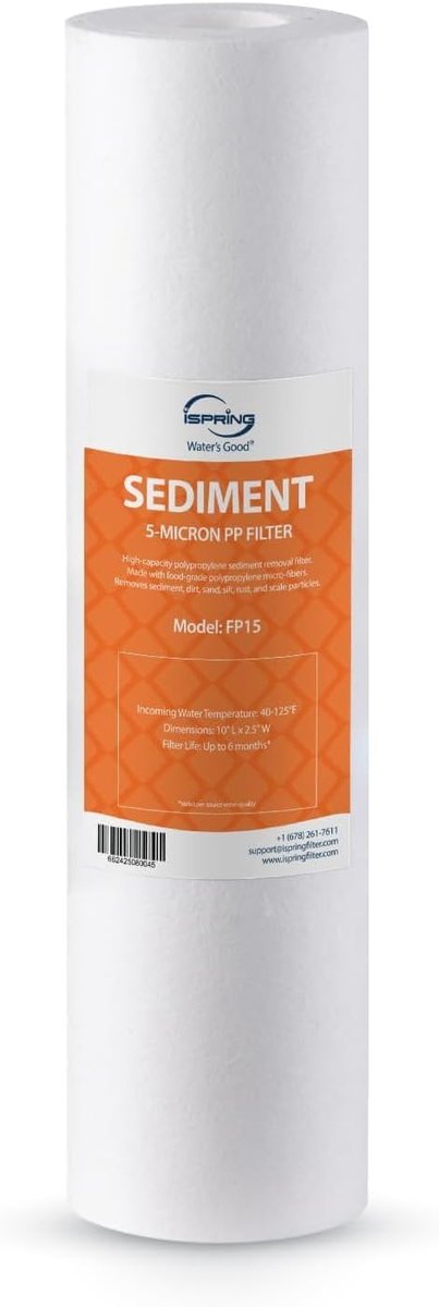 SnelShoppen - 5 Micron Sediment Water Filter Cartridges, 25.4cm x 6.3cm Universele PP Filter, Vervangingscartridge voor Schone Drinkwater, 56.781 Litr
