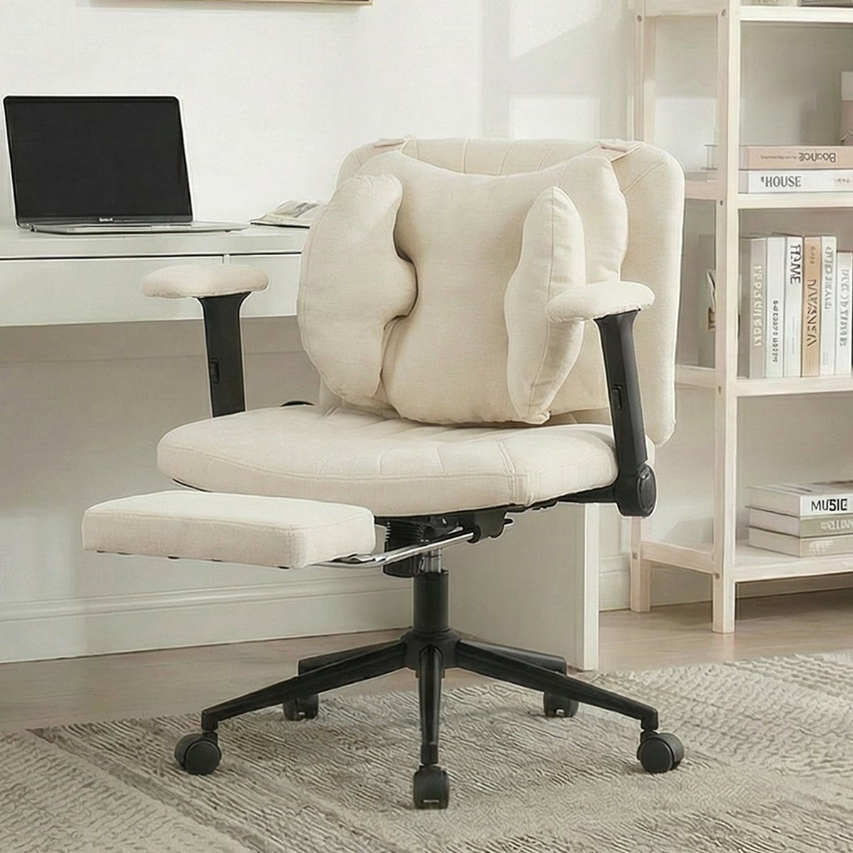 COVREO Bureaustoel 80 x 55 x 86 cm - stof, armleuningen, voetensteun, wielen, beige