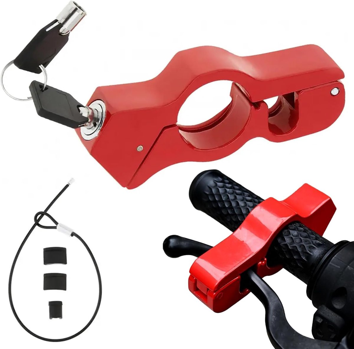SnelShoppen - Motorslot Universeel - Motorfiets Remhendel Slot met 2 Sleutels - Rood Aluminium Stuurslot voor Scooter, Bromfiets, Fiets, ATV