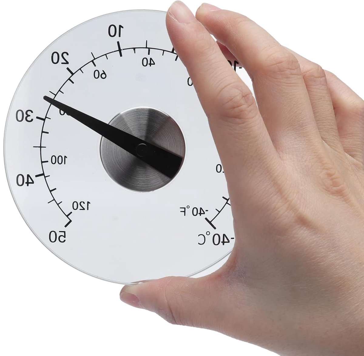 SnelShoppen - Raamthermometer Buiten - Waterdichte Opplakthermometer - Temperatuurmeter voor Binnen en Buiten - Rond 4,3 Inch - Transparante Wijzerpla