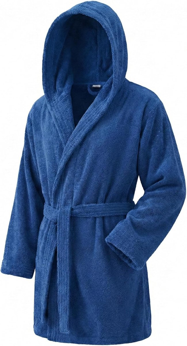 SnelShoppen - Unisex Badjas met Kap - Dikke Badstof Badcape voor Mannen en Vrouwen - 100% Katoen - 500g/m² - Navy Blauw - Ideaal voor Thuis en Wellnes