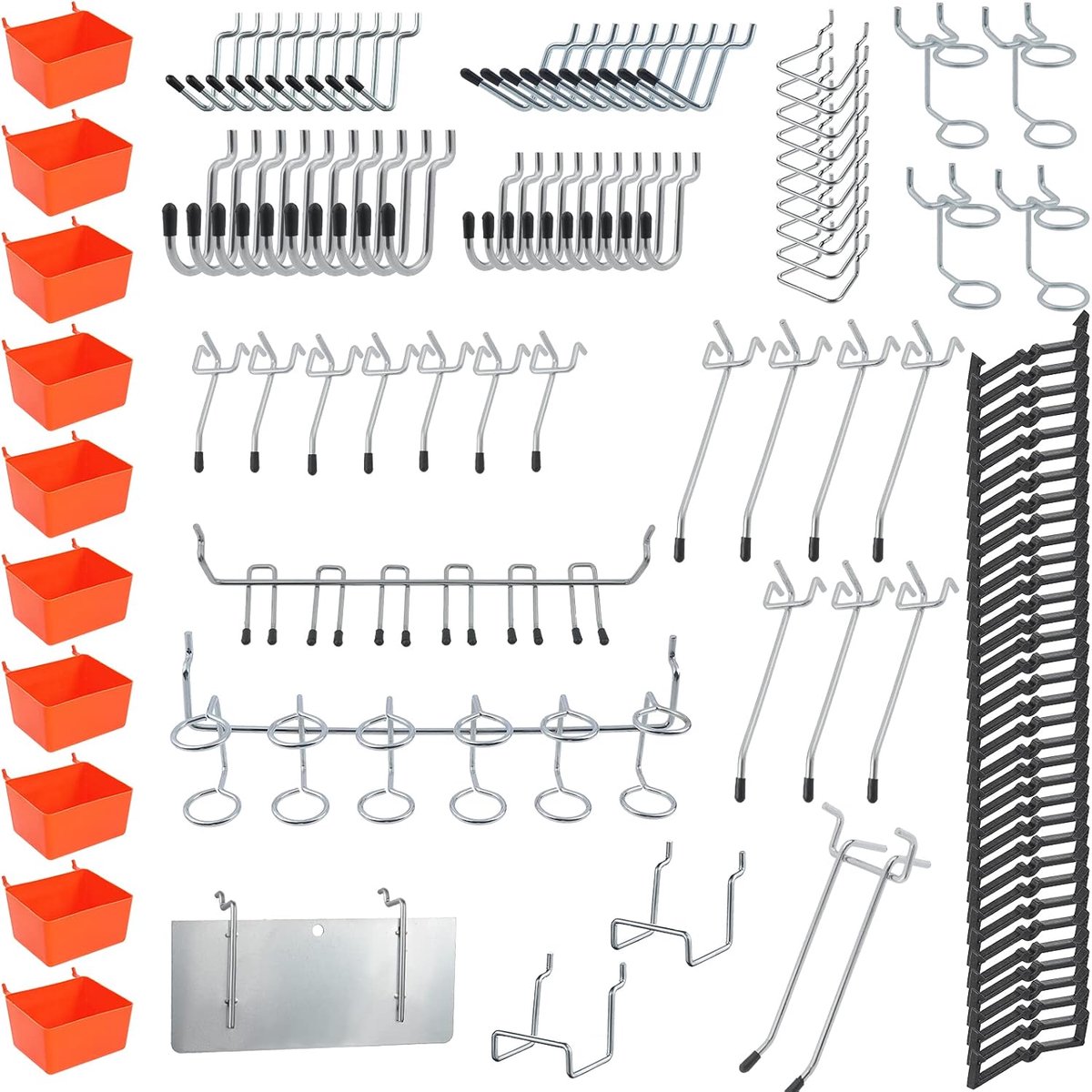 SnelShoppen - 144 Stuks Pegboard Haakjes Assortiment met Pegboard Bins en Peg Locks voor het Organiseren van Gereedschap in Garage, Werkbank, Keuken,
