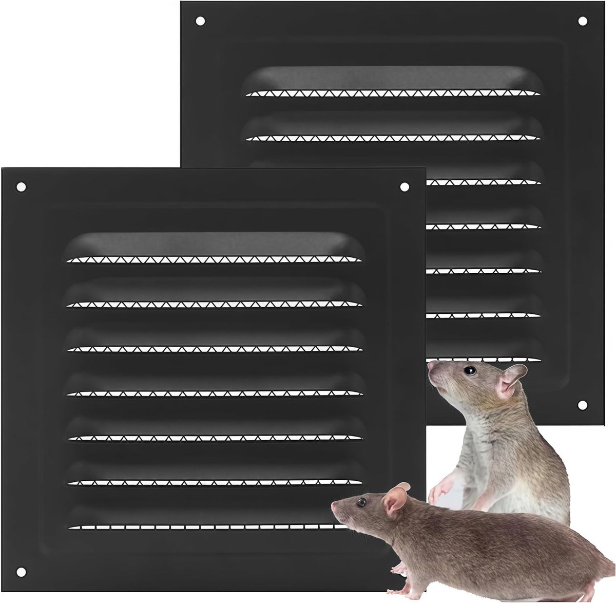 Ventilatierooster voor zolder en garage, 2 stuks, met ingebouwd insectenscherm en metalen 