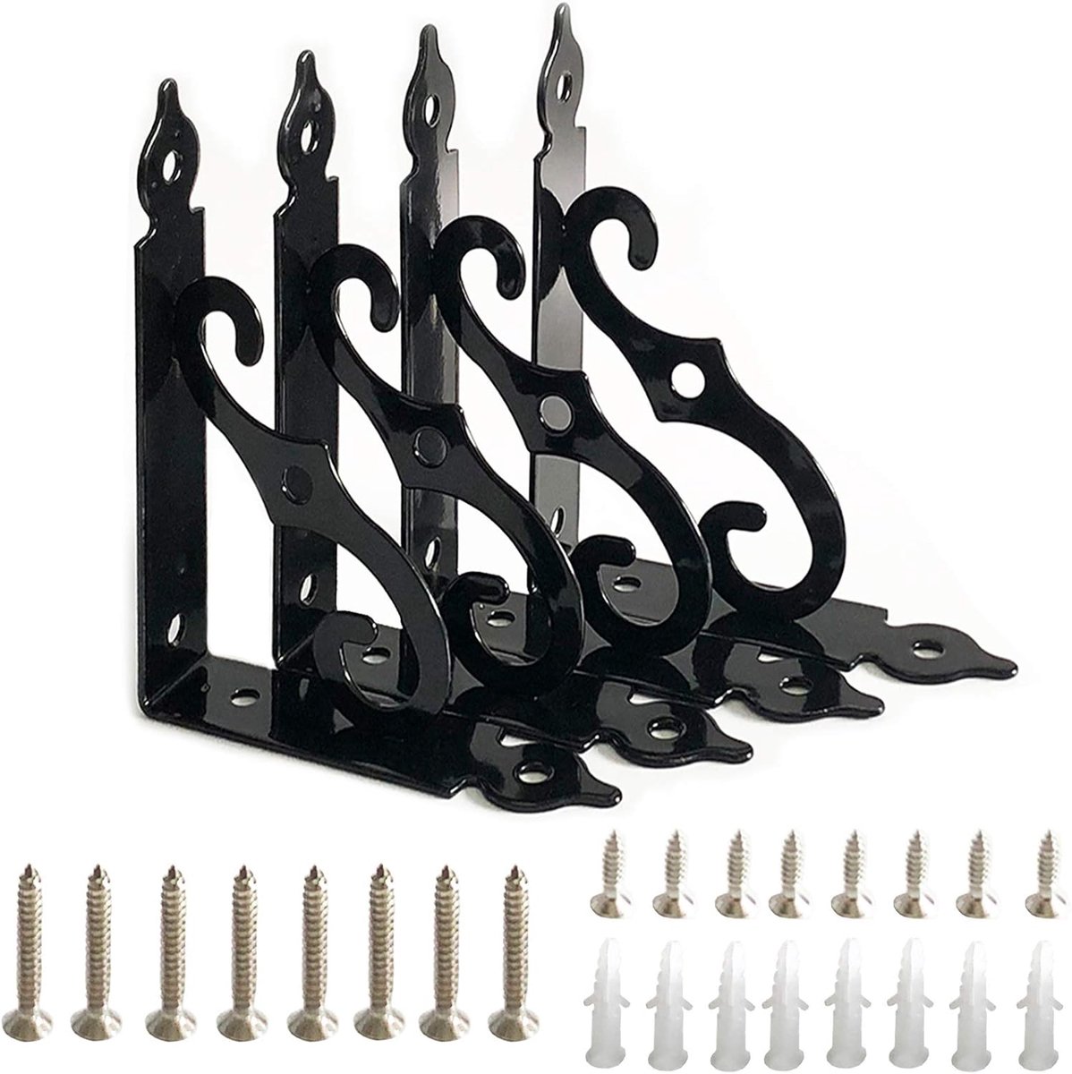 SnelShoppen - 4Pcs Zware Staal Planksteunen, Gietijzeren Wandbeugels met Roestbescherming, Voor Wandmontage Tuin en DIY Decoratie (Zwart)