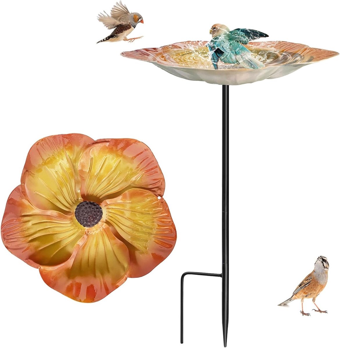 Elegante Vogelbad voor de Tuin - Metalen Vogelbad Kom voor Kleine Vogels, Vogelvoeders en Waterbak voor Buiten, Balkon en Terras