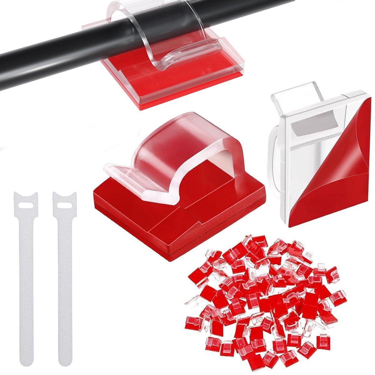 SnelShoppen - Pack van 100 Adhesieve Kabelhouders, Desk Kabelclips, Kabelbeheer, Sterke 3M Lijm, Kabelorganizer voor Thuis en Kantoor, Transparant