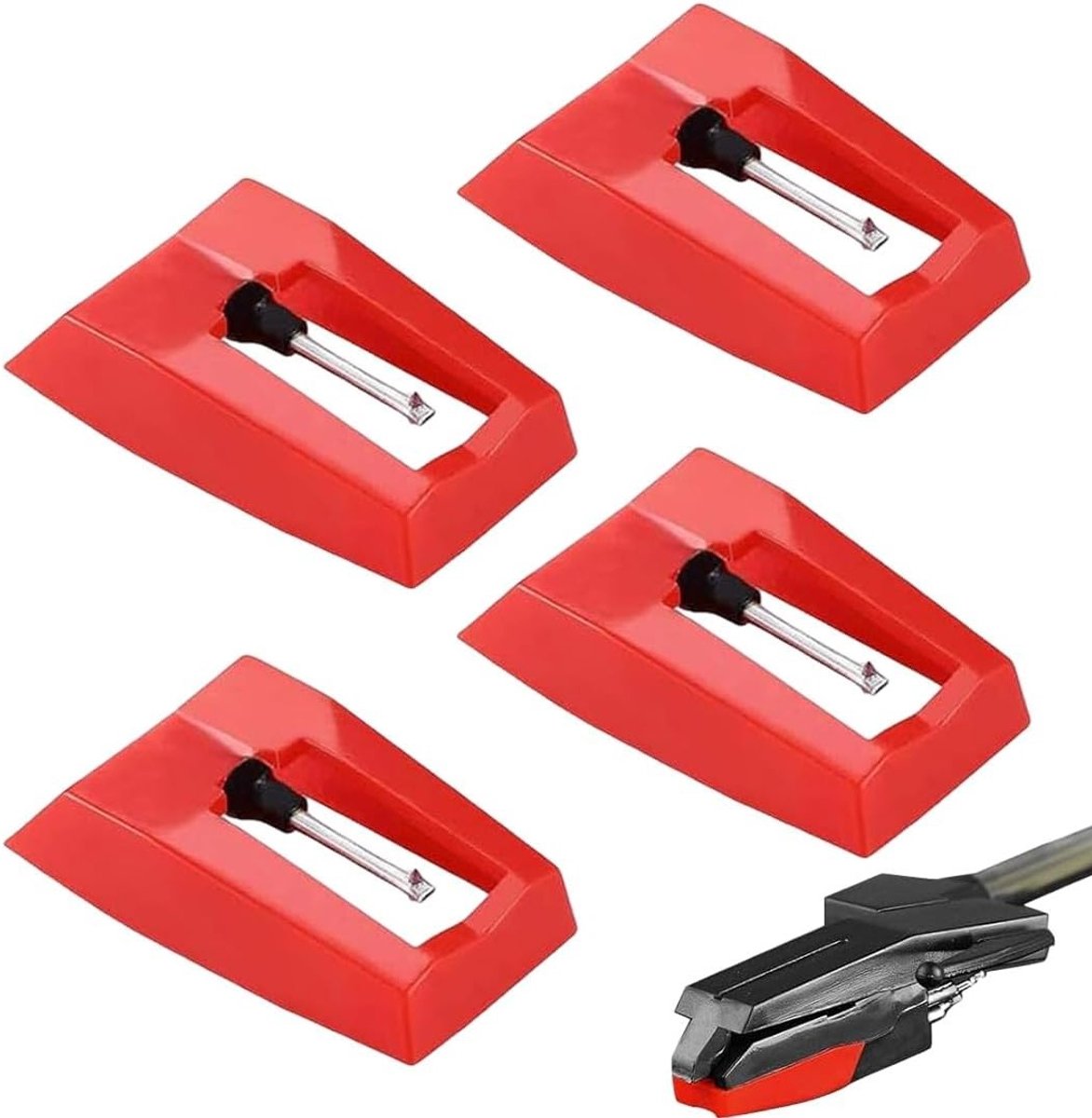 Set van 4 hoogwaardige plaatnaalden met robijnpunt voor audioliefhebbers, 56 x 41 x 12 mm, ideaal voor vinylverzamelaars en muziekliefhebbers