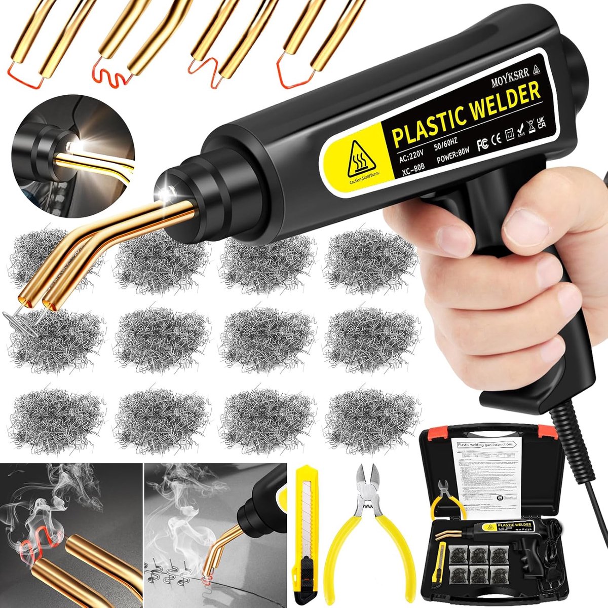 SnelShoppen - 80W Plastic Lasmachine, 2-in-1 Bumper Reparatieset met 800 Stuks Lasnagels, Voor het Repareren van Kunststof Onderdelen, Inclusief Diver