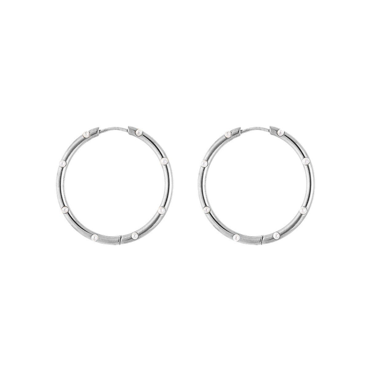 Stainless Steel Hoops met Parels 30MM – Elegante & Tijdloze Oorringen - RVS - Zilver