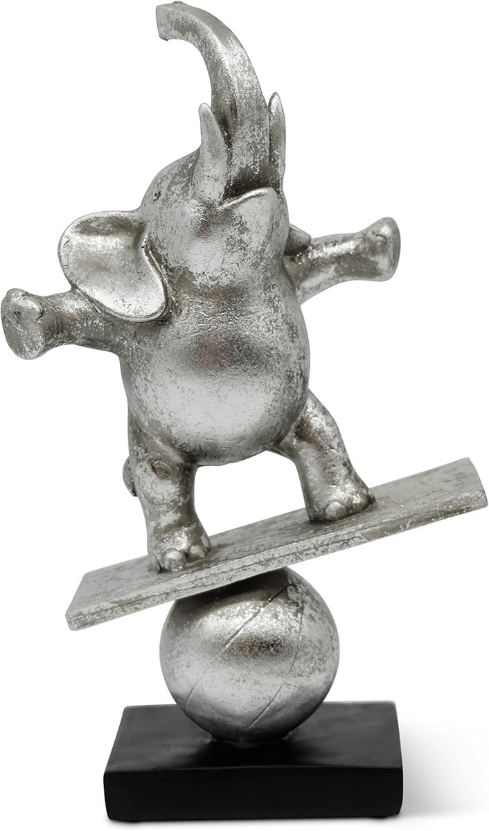 SnelShoppen - Elephant Sculpture Life Artist 30cm - Moderne Decoratie van Synthetic Stone in Zilver - Tijdloze Beeld voor Inspiratie en Positieve Ener
