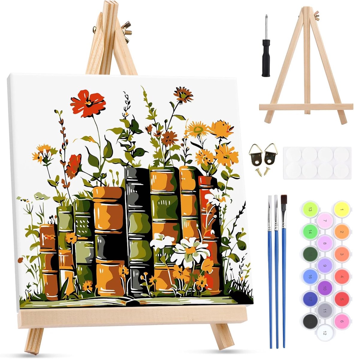 SnelShoppen - Vintage Schilderen op Nummer Set voor Volwassenen - Wild Flowers Schilderij met Houten Frame en Easel - DIY Acryl Verf Set met Penselen