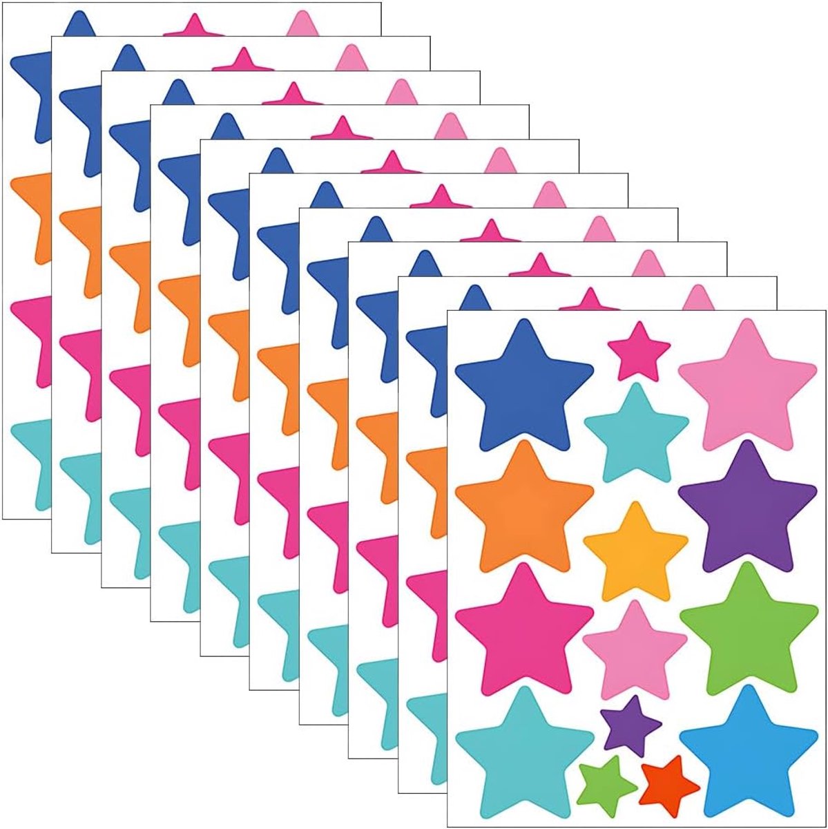 SnelShoppen - 140 Stuks Sterren Wandstickers Set - Multicolor PVC Wanddecoratie voor Slaapkamer, Woonkamer, Plafond - 10 Vellen met Grote, Middels en