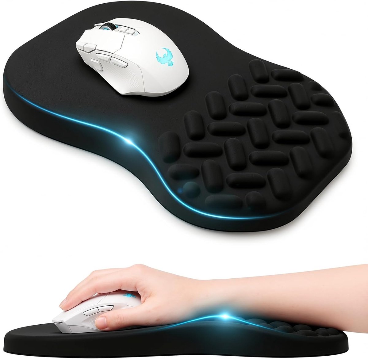 SnelShoppen - Ergonomische Gaming Mouse Pad met Palmsteun en Massageknoppen, Memory Foam, 30x26.5cm, Wasbaar, Ideaal voor PC, Laptop, Thuis en Kantoor