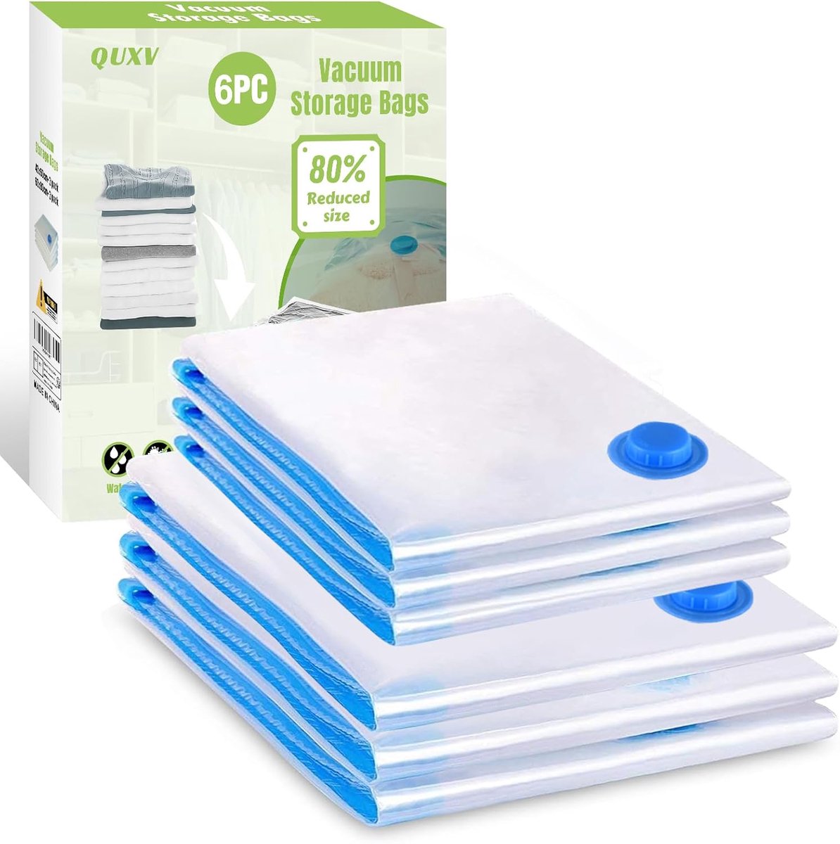 SnelShoppen - Vacuum Bags 6 Stuks, 3 x 60 x 80 cm + 3 x 40 x 60 cm, Ruimtebesparende Opslagzakken voor Kleding, Dekbedden, Beddengoed, Kussens, Duurza