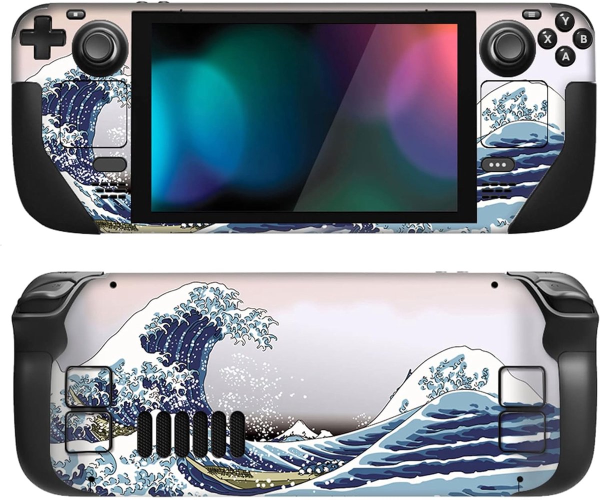 SnelShoppen - PlayVital Sticker Set voor Steam Deck LCD & OLED - Full Faceplate Decals - Beschermende Skins met The Great Wave Design - Perfecte Pasvo