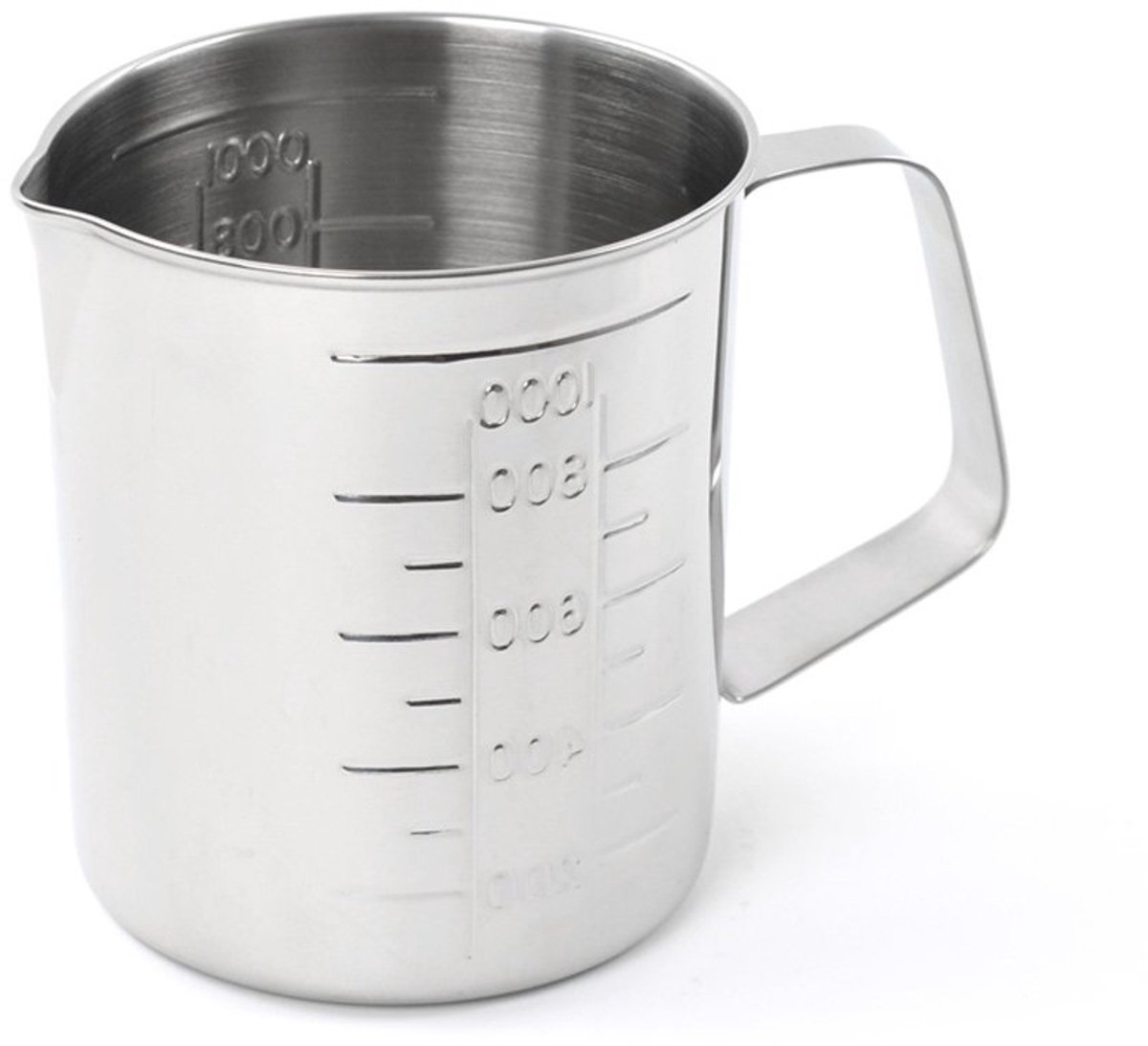 SnelShoppen - RVS Maatbeker 1 Litre - Roestvrijstalen Meetbeker met Groot Handvat, Drupvrije Gietopening, Steriliseerbaar - Keuken, Bakken, Koken, Cam