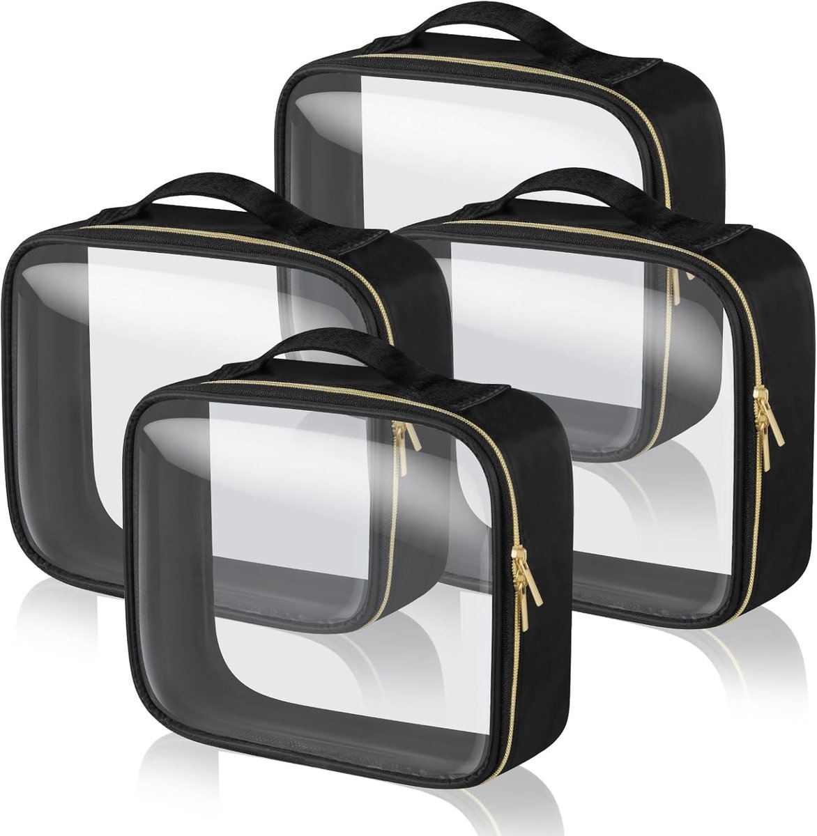 SnelShoppen - 4-Pack PVC Waterdichte Transparante Toilettas - Zwart, 25x22x3,5cm, Reisaccessoires, Reistassen, Toilettassen, Dames, Heren, Camping, Va