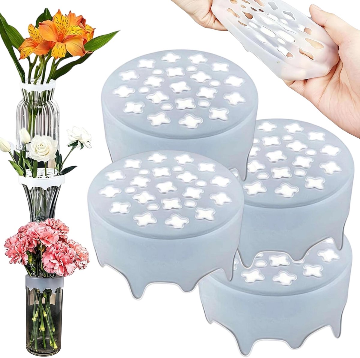 Ryoudavell - Siliconen Bloemenarrangeur - 4 Stuks - Herbruikbare Bloemverdeler - - Boeket Twister - Bloemenschikker - Bloemarrangeur voor Thuis, Restaurant, Bruiloft & Banket - Voor tuin, slaapkamer, kantoo - Herbruikbare Vaasaccessoire (Transparant)