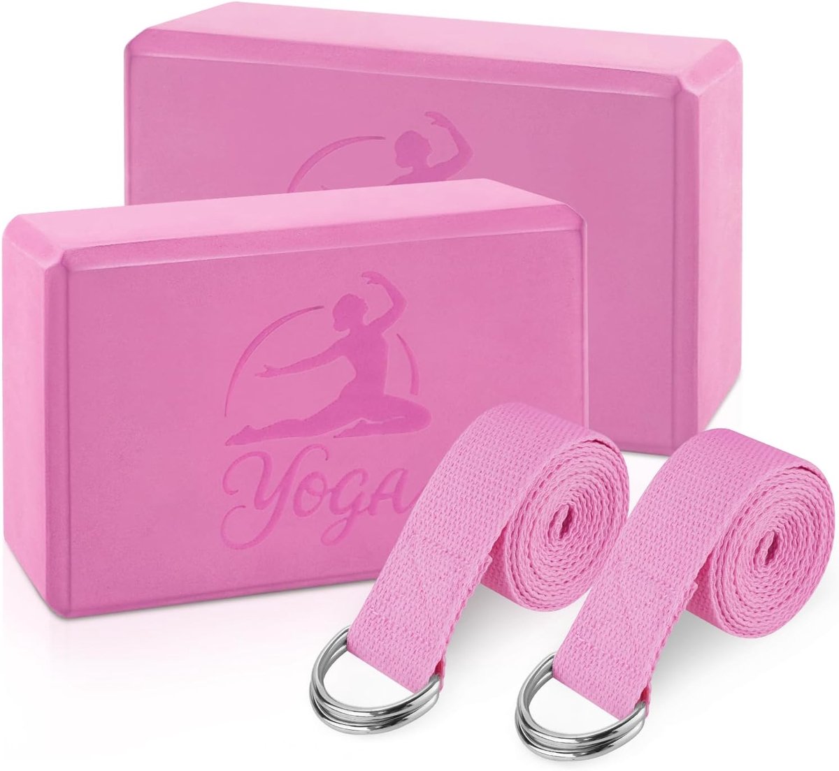 SnelShoppen - Yoga Blokken Set - Hoge Dichtheid EVA Foam - 2 Yoga Straps - Lichtgewicht en Stevig - Embossed Design - Perfect voor Postuurcorrectie en