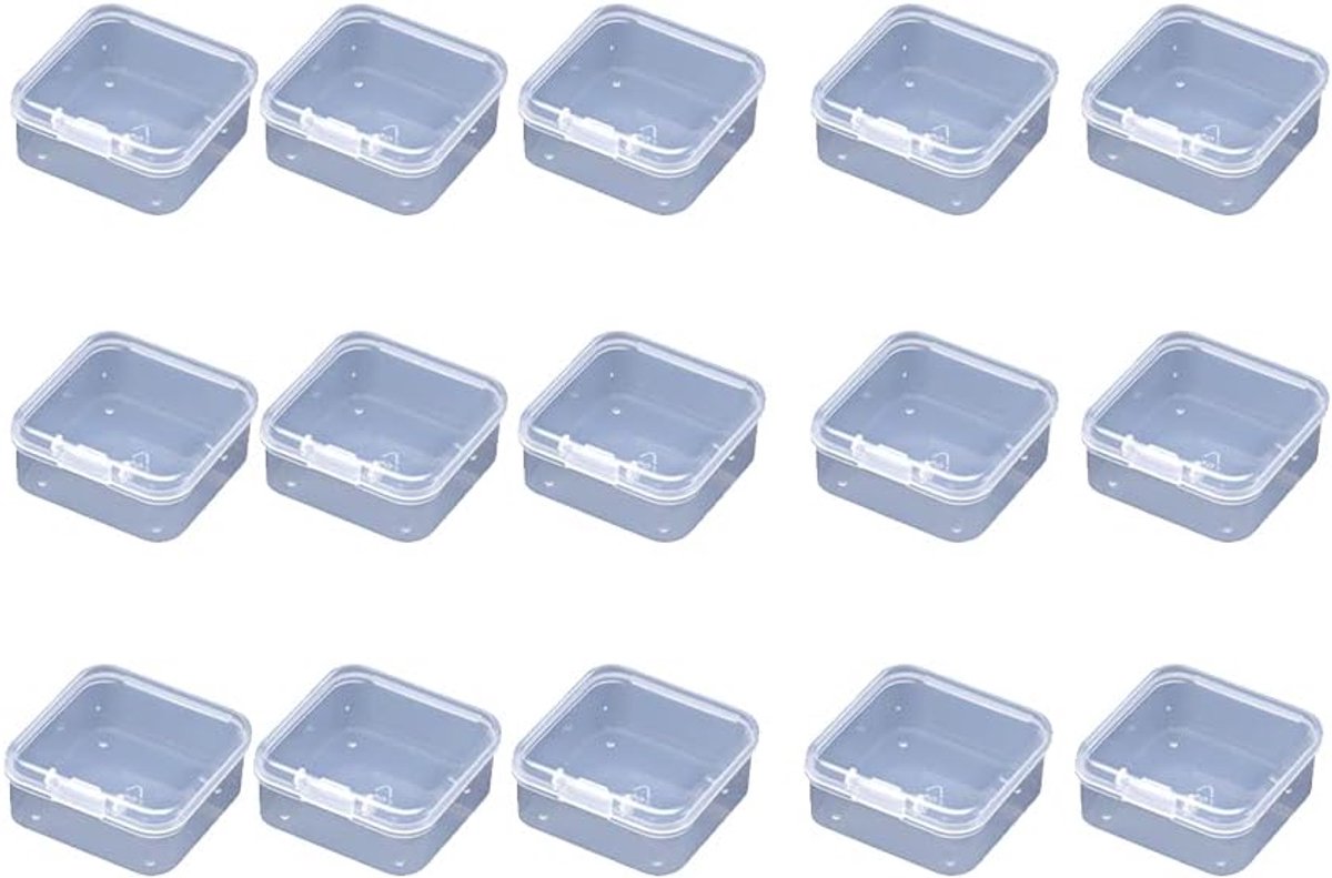 SnelShoppen - 15pcs Mini Plastic Storage Containers met Deksel - Heldere Kleine Opbergdozen voor Beads, Knutselen, Sieraden en Kleine Voorwerpen (4.3x