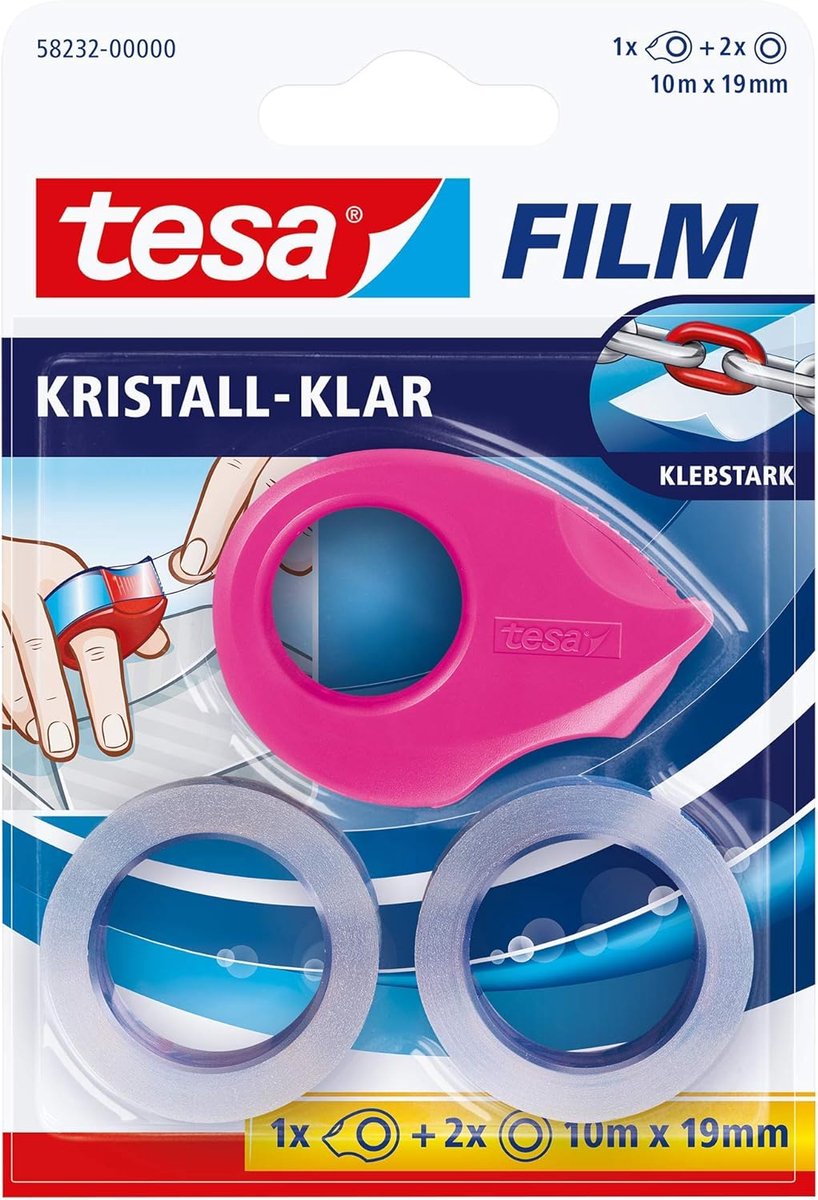 SnelShoppen - Dispenser voor Tesafilm, Ergonomisch Design, Compact, Flexibel, Serrated Blade, Handgrepen, Voor Rollen tot 10m, 19mm, Kleur: Roze, Blau