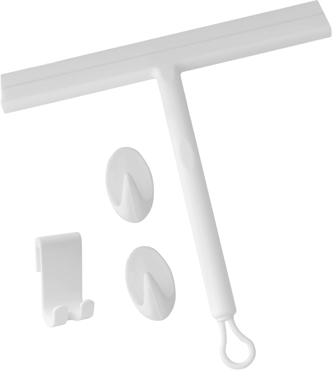 SnelShoppen - White Silicone Coated Metal Shower Wiper voor Badkamer, Douche Deuren, Glasreiniging, Anti-slip Handvat, RVS, Inclusief 2 Vervangbare Ru