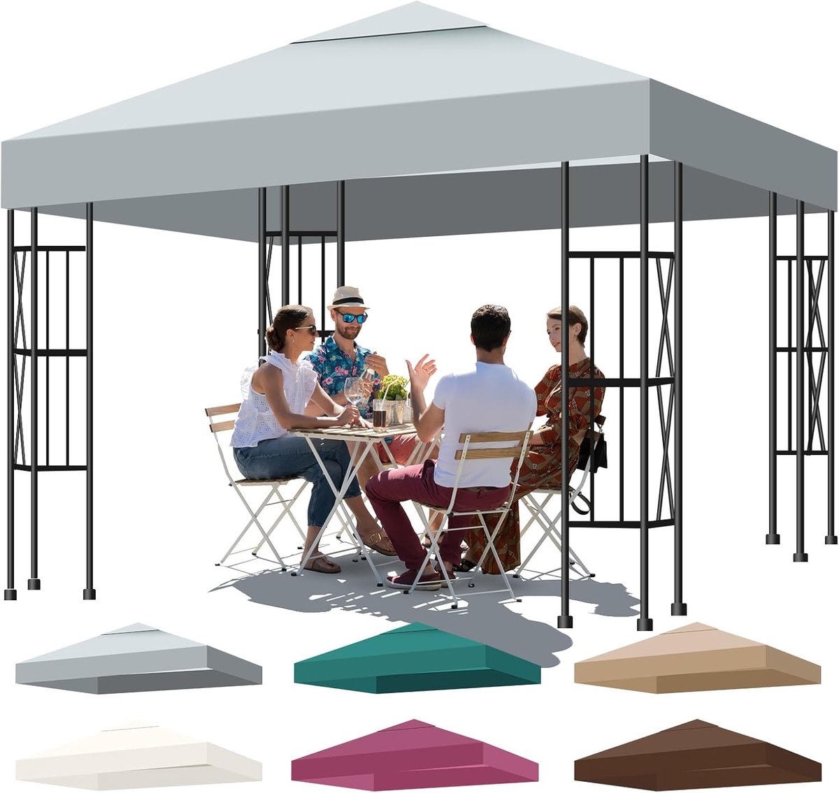 SnelShoppen - Vervangende Gazebo Dak 3 x 3 m Enkel Dak met Rechte Rand, Geschikt voor Tuinluifels, Camping Tenten en Partytenten (Grijs)