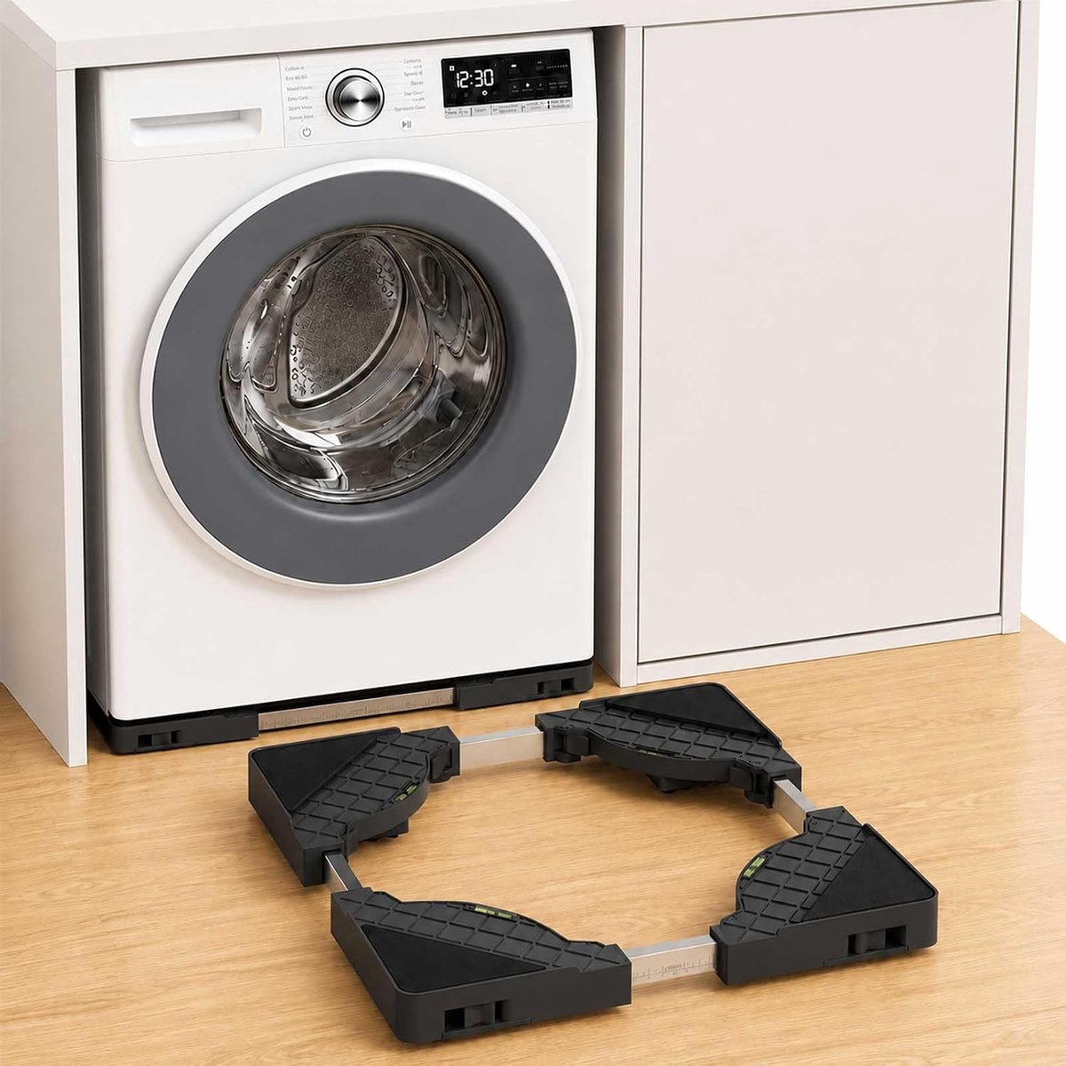 SnelShoppen - Washing Machine Base met 16 Unidirectionele Wielen, Transportroller, Verstelbaar Pedestal voor Wasmachine, Droger, Koelkast, Vriezer, An
