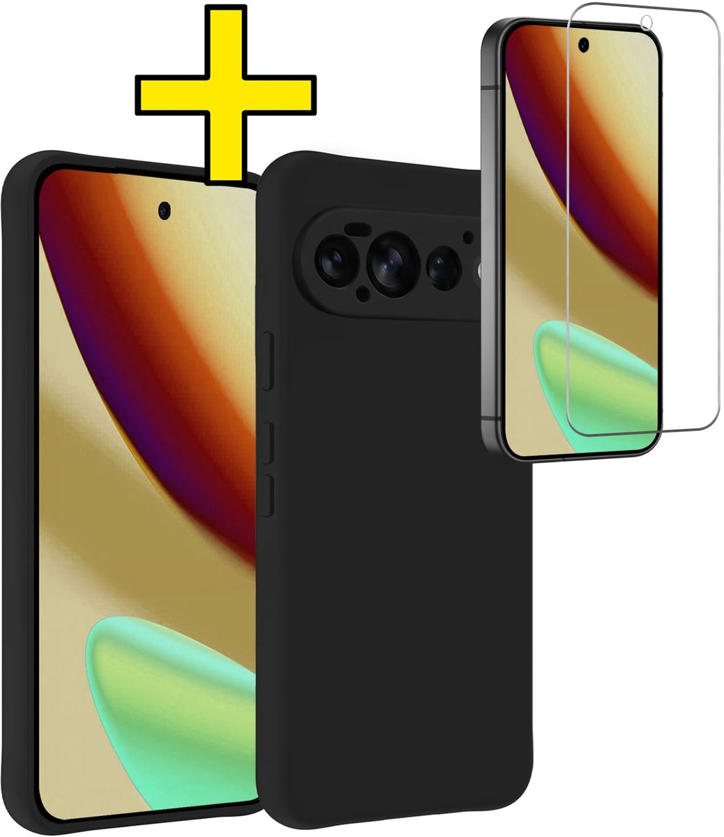 Hoesje - Met Screenprotector - Geschikt voor Google Pixel 11 Pro - Sterk & Shockproof - Back Cover - Siliconen Case - Telefoon Hoes - Telefoonhoesjes - Zwart