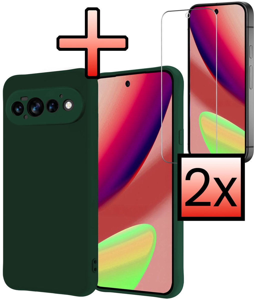 Hoesje - Met 2x Screenprotector - Geschikt voor Google Pixel 11 Pro - Sterk & Shockproof - Back Cover - Siliconen Case - Telefoon Hoes - Donkergroen