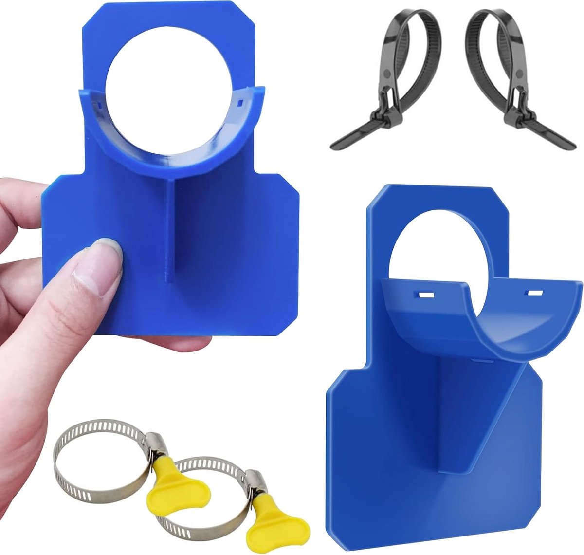 Set van 2 Blauwe Slanghouders voor Zwembaden, Accessoires voor Zwembadslangen met Anti-Perforatie, Anti-Scheur en Anti-Spanning (30-37mm)