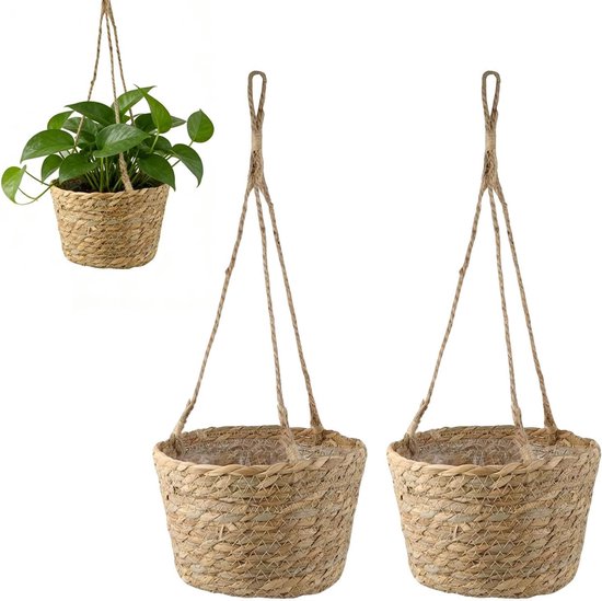 Hangende Plantenmanden Set van 2, 20 cm, Handgeweven Bloempot voor Binnen en Buiten, Decoratieve Mand voor Planten en Bloemen
