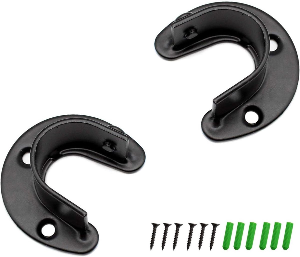 SnelShoppen - 2x Zwarte Ronde Tube Houder 28mm RVS Garderobe Stang Houder - Voor Gordijnstangen en Kledingrails
