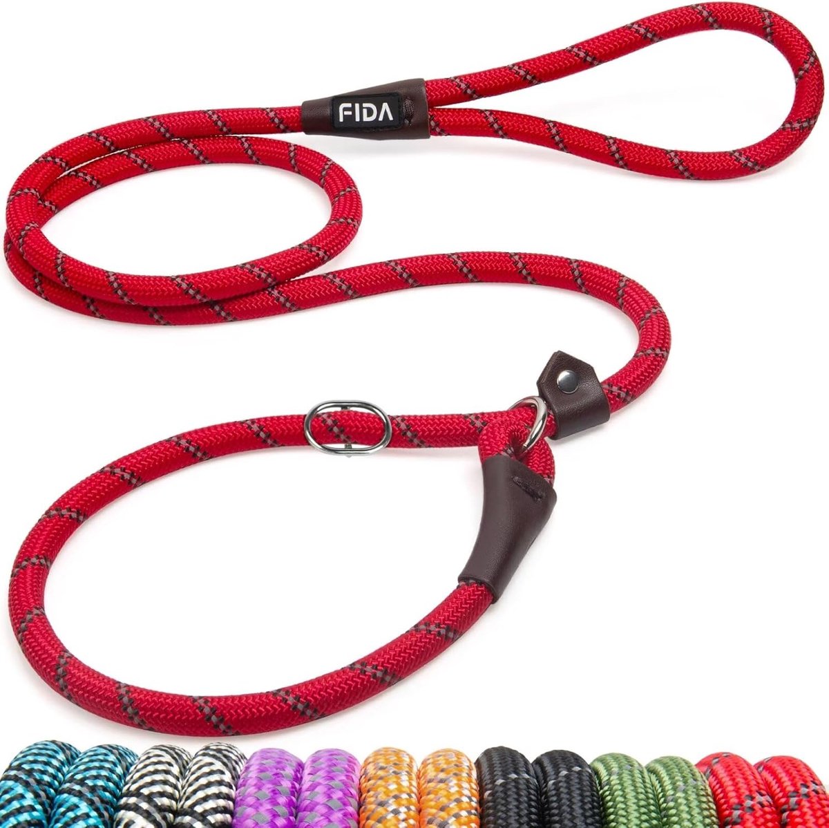SnelShoppen - Hondenlijn met Trekkoord | 1.8 M, Geen Halsband of Harnas Nodig, Duurzaam en Weerbestendig Klimtouw met Reflecterende Stiksels (Rood/S)