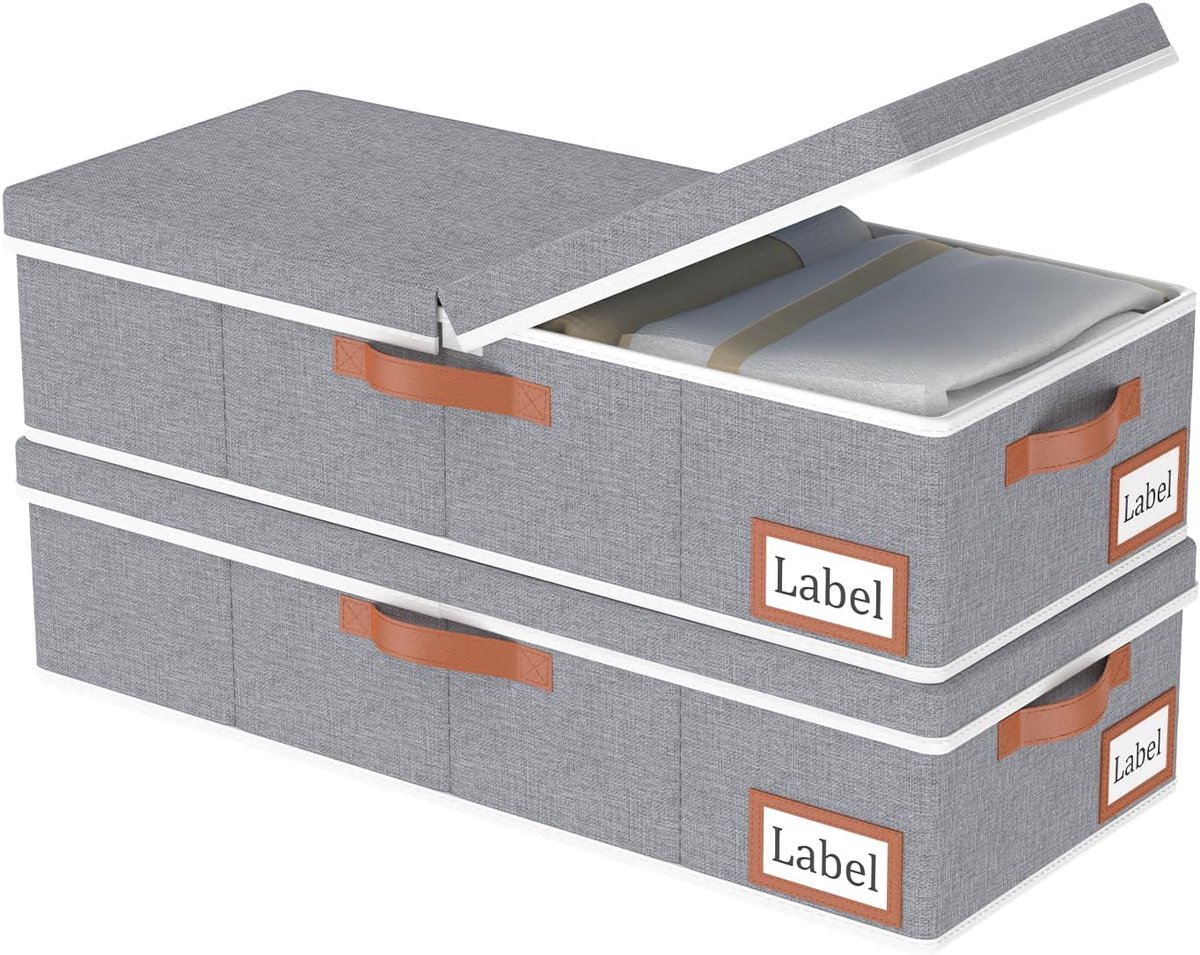 SnelShoppen - 2 Stuks Onderbed Opbergdozen met Deksel, Vouwbare Opbergtassen met Handvatten, voor Deken, Kleding, 60x30x15cm, Grijs, Ideaal voor Thuis