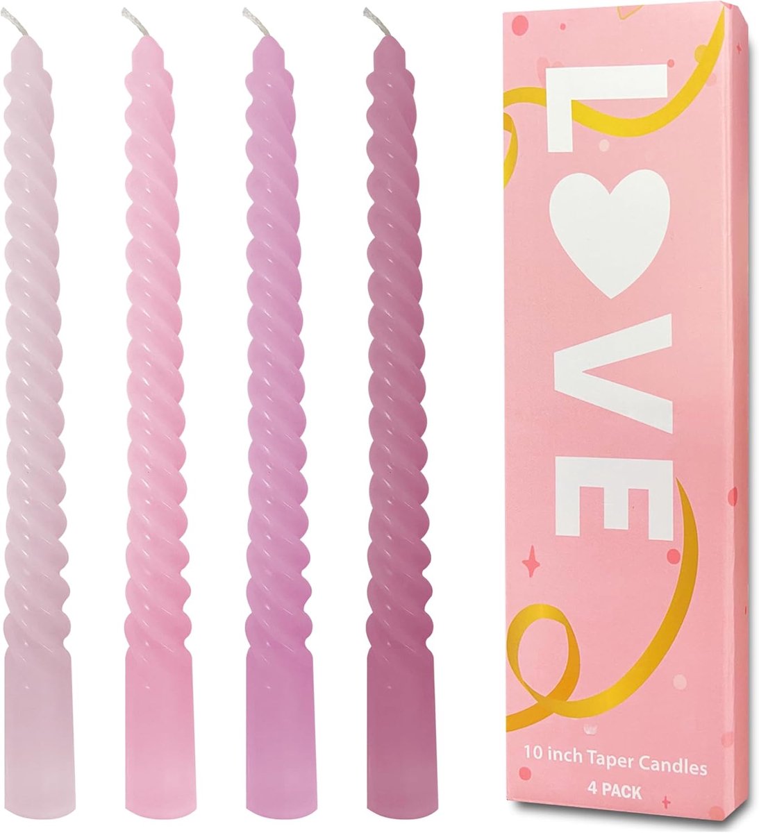 SnelShoppen - Set van 4 Spiral Wounded Taper Candles 25cm Hoog - Roze Taperkaarsen - Ongeparfumeerde Kaarsen voor Thuisdecoratie, Keuken, Trouwen, Val