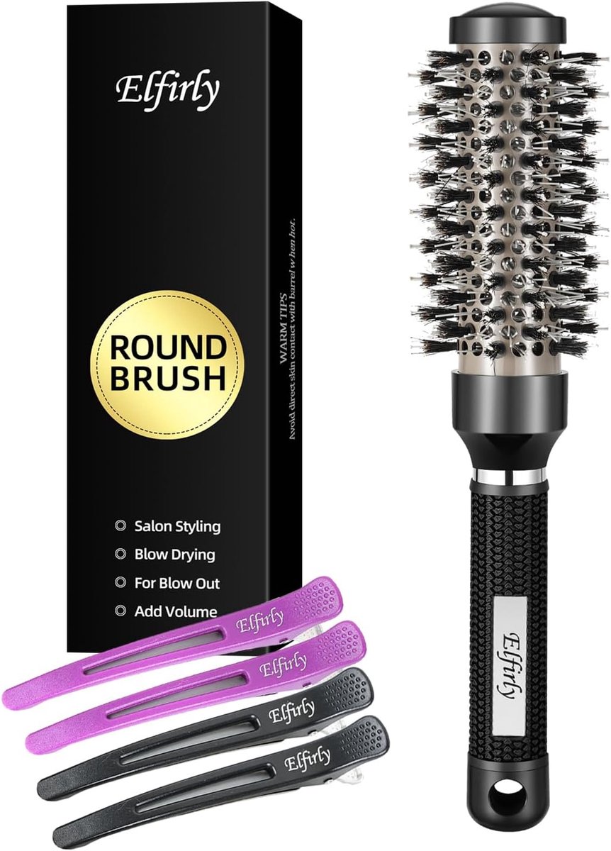 SnelShoppen - Ronde Haarborstel voor Blow-Drying - Ionen Technologie Thermische Keramische Styling Borstel met Varkensharen voor Volume en Krullen (3.