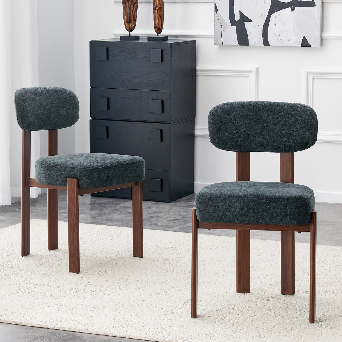 COVREO Eetkamerstoel set van 2 57 x 49 x 82,5 cm - linnen stof, metalen onderstel, zwart