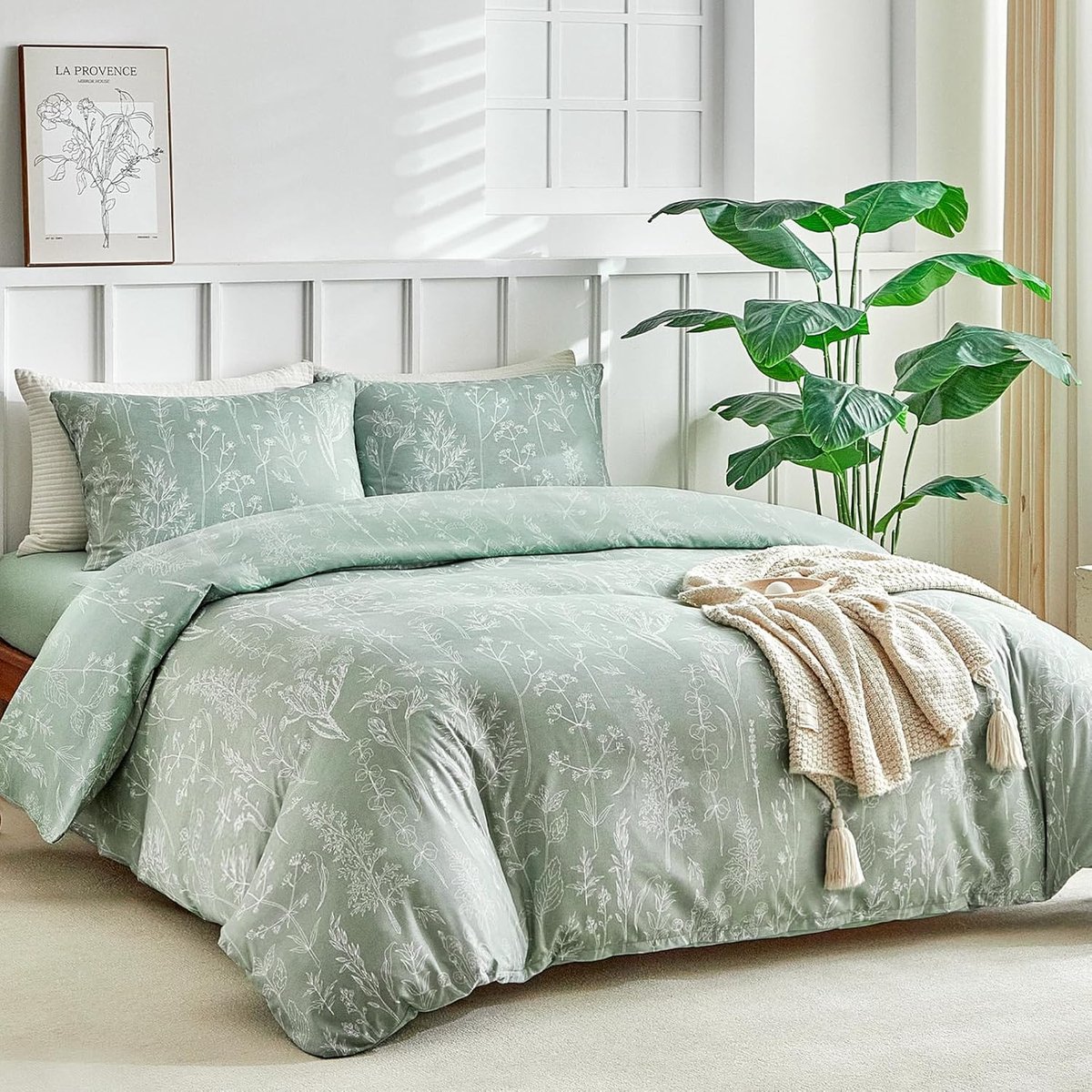 SnelShoppen - Luxe Dekbedovertrek Set 220x240 cm met Fitted Sheet 150x200+35cm en 2 Kussenslopen 50x75 cm - Artistiek Beddengoed met Handgeschilderde