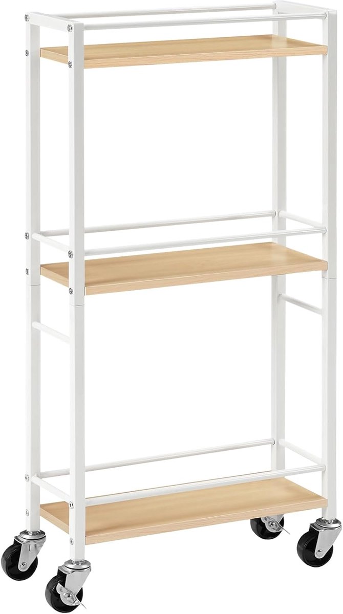 SnelShoppen - 3-Layer Serving Cart met Wielen, Slim Keuken Trolley, Chipboard Keuken Plank voor Kleine Ruimtes in Witte Kleur, Ideaal voor Eetkamer, B