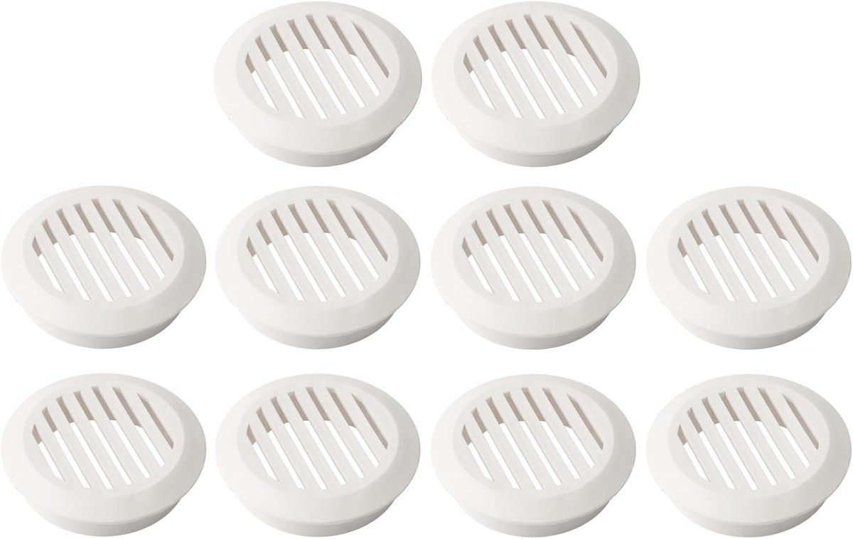 SnelShoppen - Ventilatiegrille Set van 10 - Rond - 60 mm - Perforated Plastic Buiten- en Binnengebruik - Wit - Ideaal voor Keuken, Badkamer en Tuin