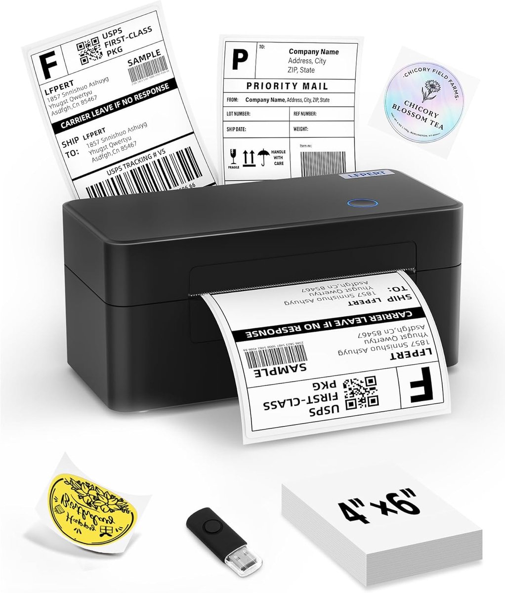 SnelShoppen - DB402 Labelprinter - USB Thermische Printer voor Verzenden, 20x 4x6 Verzendlabels, Compatibel met Windows, Mac, Linux - Ideaal voor Shop