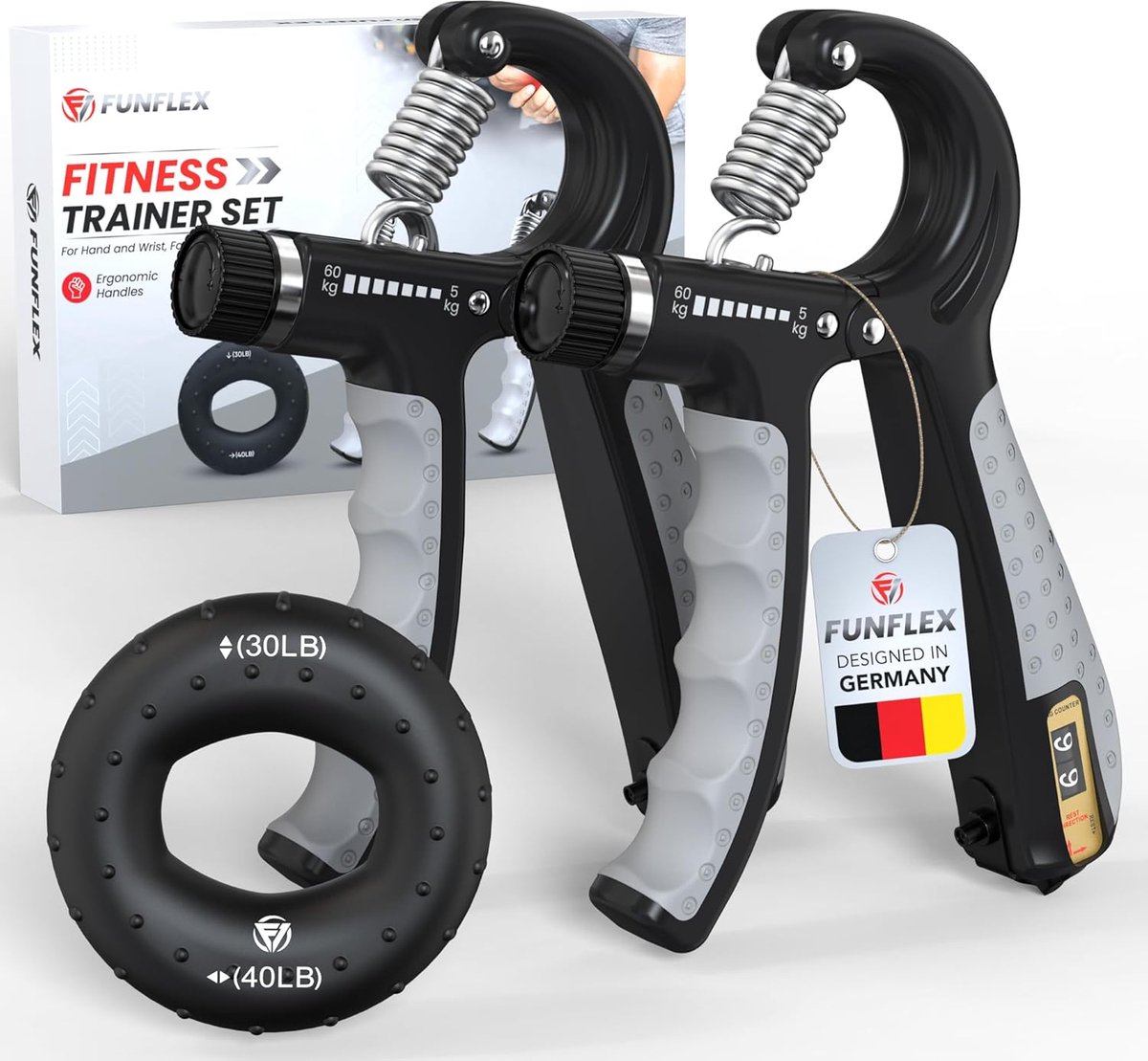 SnelShoppen - FUNFLEX Hand Finger Trainer Set, Verstelbare Grip Strength Trainer, Handtraining, Voorarm Trainer, Ergonomisch, Tot 60 kg Weerstand