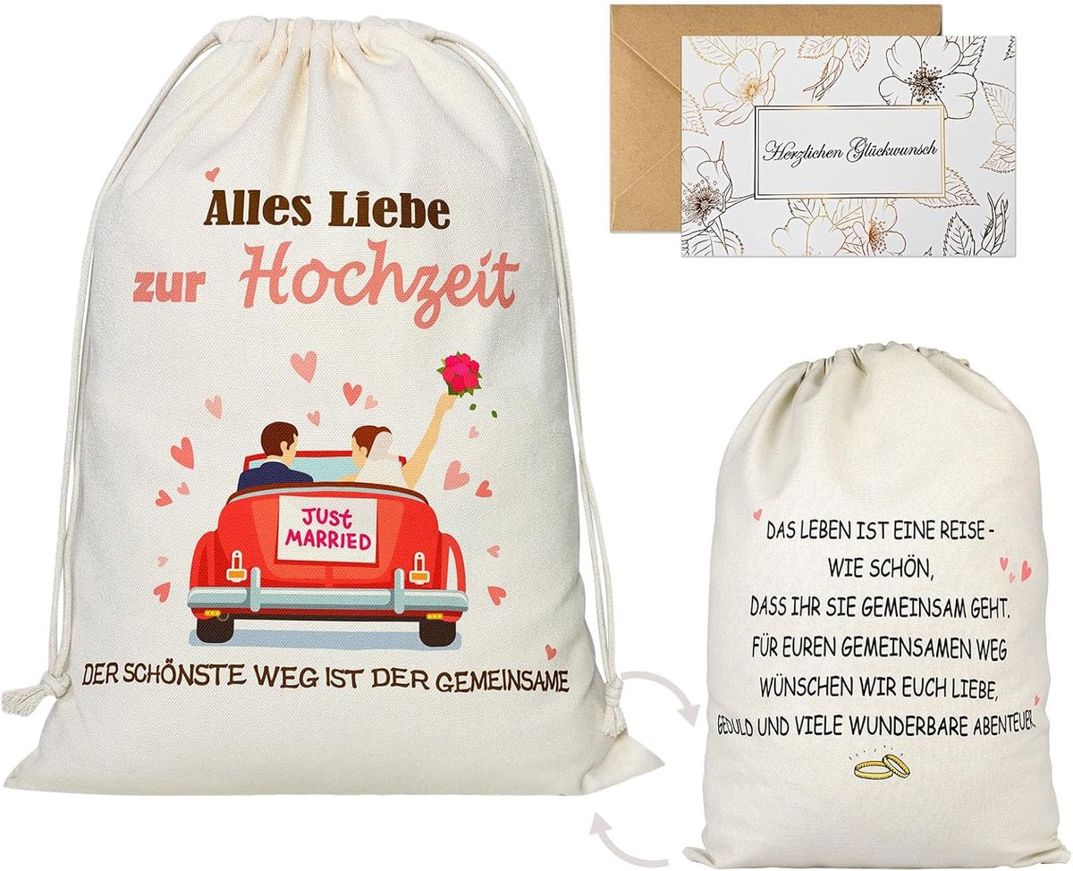 SnelShoppen - Bruiloft Cadeauverpakking met Wenskaart - Unieke Huwelijksgeschenken - Prachtig Bedrukt Cadeauzakje - Inclusief Warme Wens - Feestelijke