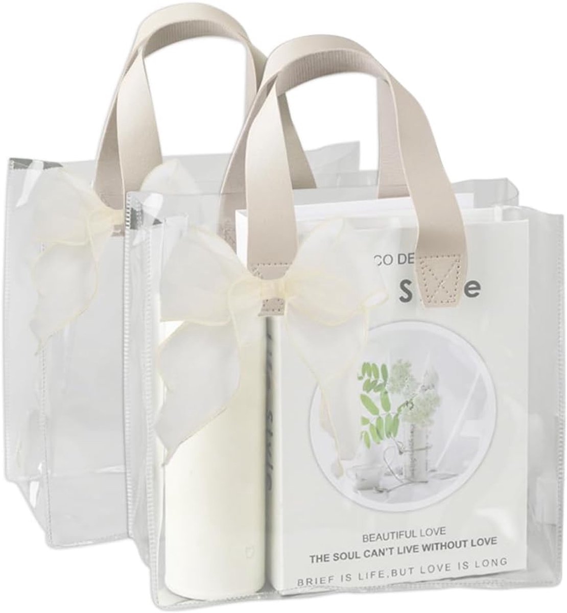 Thijox - Doorzichtige cadeauzakjes met handgrepen, 2 stuks, PVC plastic feestzakjes, transparante tasjes voor verjaardagen, bruiloften, Kerstmis en me