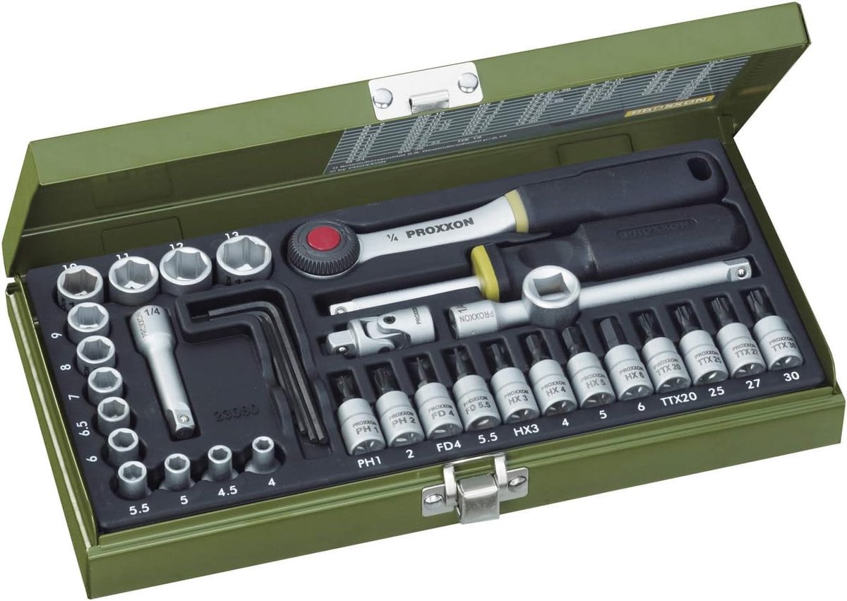 SnelShoppen - Precisie Mechanica Set 36-Delig met 1/4" Ratchet en Schroevendraaier, Gemaakt van Hoogwaardig Staal, Ideaal voor Professionele Klussen,