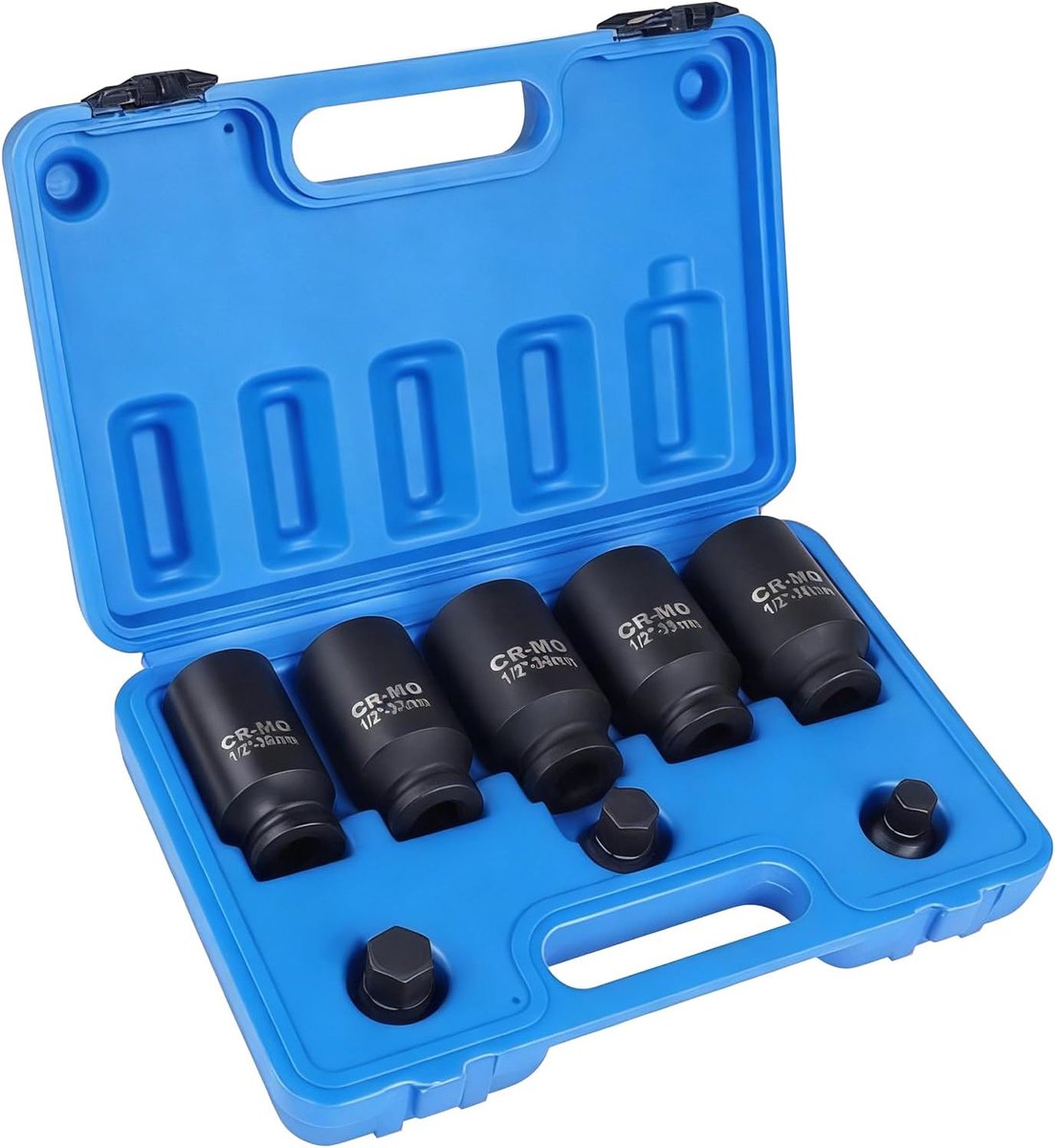 SnelShoppen - 8-delige 1/2 inch Multi-tand Moerdoos Set met 6 Uitneembare Zeskantstukken en 12 Platte Slag Schroevendraaiers in Blauwe Koffer - Voor A