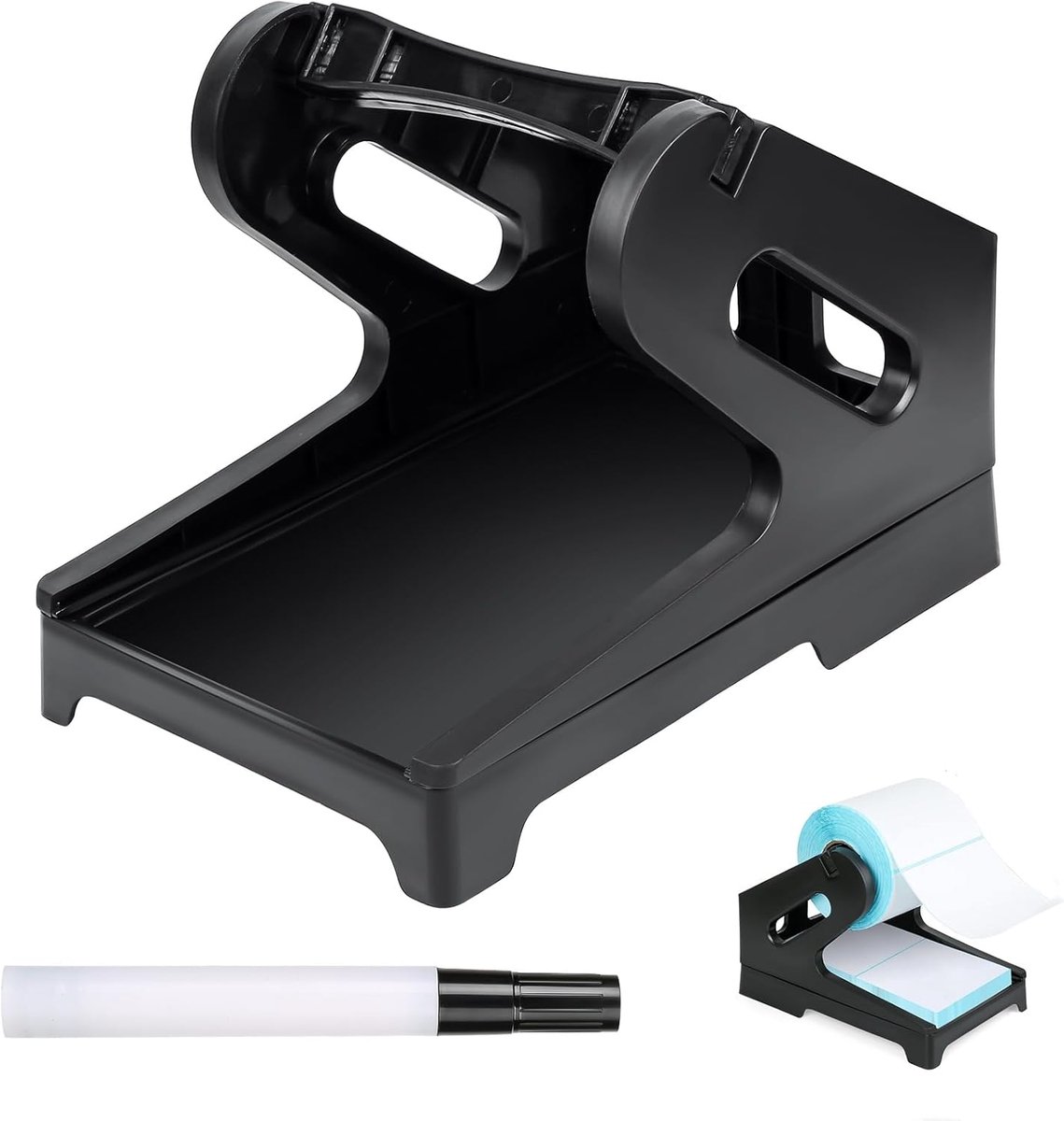 SnelShoppen - 1 Pcs Thermische Labelhouder voor Rol- en Oneindige Labels - 2-in-1 Labelhouder voor Desktop Label Printers met Schoonmaakpen - Zwart