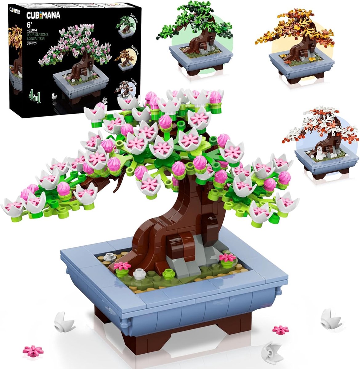 SnelShoppen - Cherry Blossom Bonsai Constructie Set – 4-in-1 Kunstmatige Seizoensboom Speelgoed, 584 Stukken Botanic Collectie voor Volwassenen en Kin